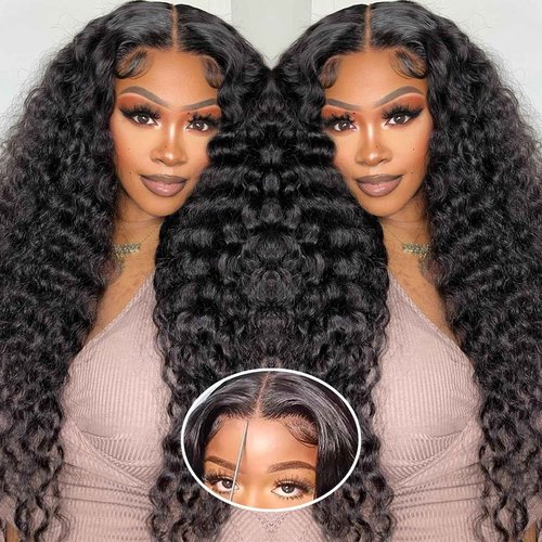 Glueless Wigs Human Hair Pre Plucked Pre Cut 5x5 HD Lace Closure Wigs Human Hair Deep Wave Wig Human Hair Wigs For Black Women Closure Wigs Human Hair 180% Density Natural Color