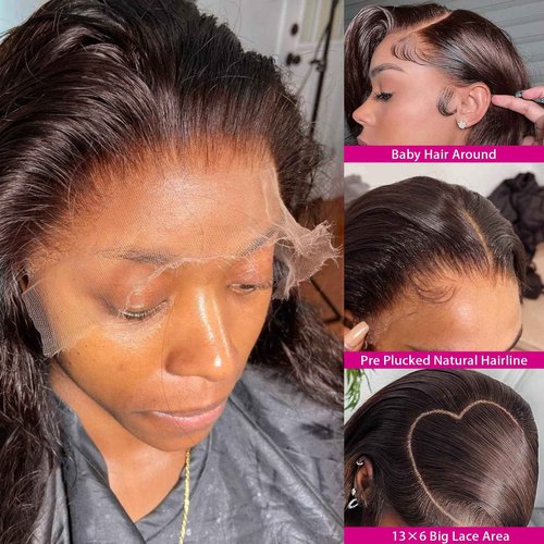 Yumkot Chocolate Brown 13×6 Body Wave Lace Front Wigs Human Hair 16Inch 180% Density HD Lace Frontal Wigs Human Hair Pre Plucked with Baby Hair Colored Wigs for Women