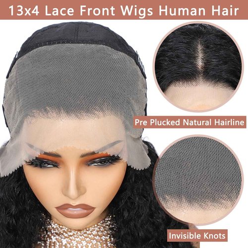 UREMY Burmese Curly Human Hair Wig with Bouncy End, 13x4 Lace Front Bouncy Curly Wigs Human Hair, Water Wave Blend Curly 100% Brazilian Human Hair, Pre Plucked Transparent Lace Natural Color 18 Inch