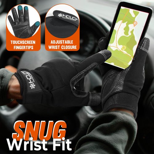HANDLANDY Winter Work Gloves with Grip for Men & Women, Utility Mechanic Touch Screen Working Gloves for Gardening, Driving, Tool Handling, Construction (Black, Small)