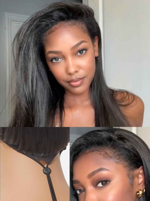 LUVME HAIR Half Wig Yaki Straight Flexi-Fit Invisi 3 in 1 Wigs Flip Drawstring Wig 200% Density Glueless Wigs 100% Human Hair Natural Black Ready to Go Headband Wig for Women 16 Inches