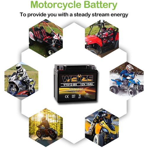 Weize YTX12-BS Motorcycle Battery High Performance - Maintenance Free - Sealed YTX12 BS AGM Rechargeable ATV Batteries compatible with Honda Kawasaki Suzuki