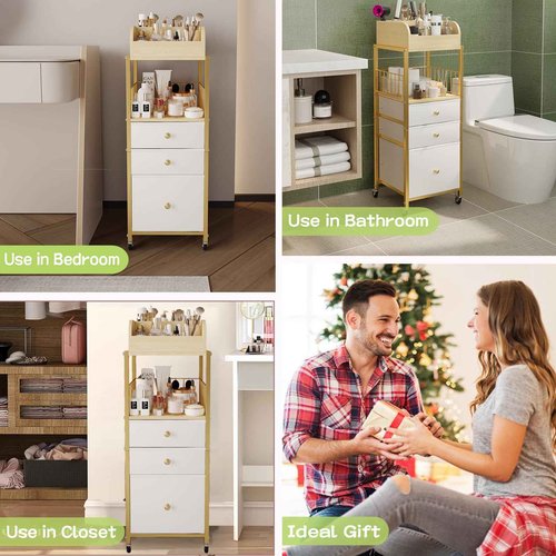 Makeup Organizer Cart with Drawers, Floor Skincare Organizers Make Up Organizers-Vanity Organizer Cosmetic Display Cases Holder for Skin Care Perfume Nail Polish Brush Hair Tool（Gold）