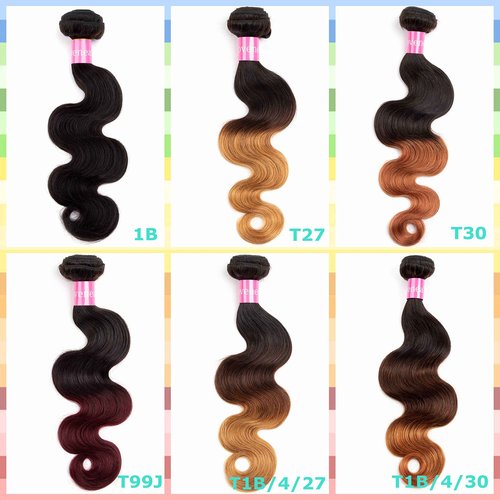 Lovenea Ombre Brazilian Virgin Hair Body Wave Human Hair Bundles 16+18+20 inch 3 Bundles 100% Virgin Hair Bundles 2 Tone Black to Burgundy Human Hair Weave (16 18 20, T99J#)