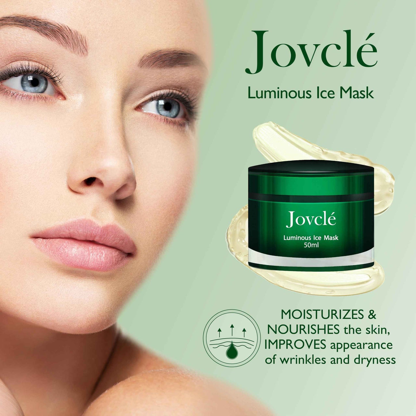 Jovclé Luminous Ice Facial Mask, Hydrating Gel for Sensitive Skin, Herbal-Infused Formula with Centella Asiatica, Astragalus, Ginseng & Osmanthus, 1.69 fl. oz
