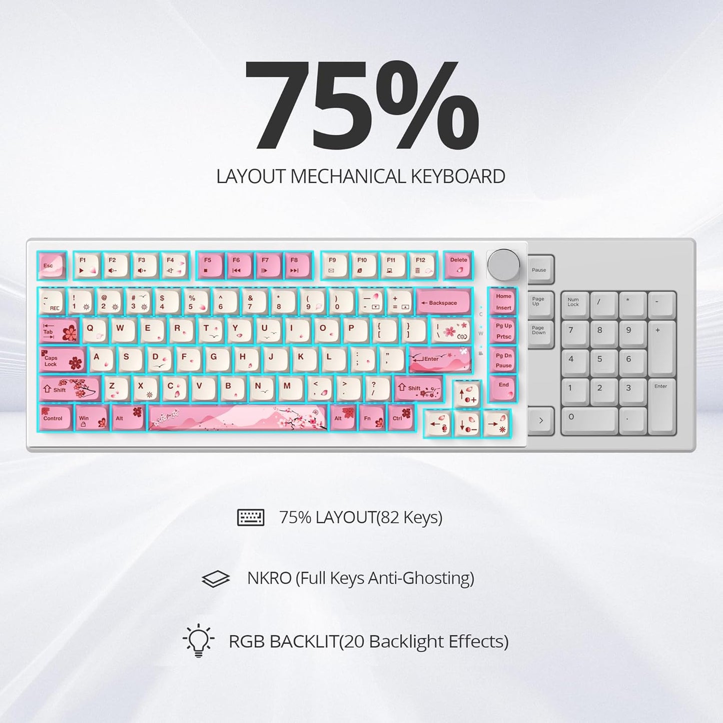 75% TKL Wired Mechanical Keyboard,RGB Backlit Gasket Mount 82 Key Hot Swappable Custom Linear Red Switch Gaming Keyboard with Volume Knob & PBT Keycaps (82 Monster B)