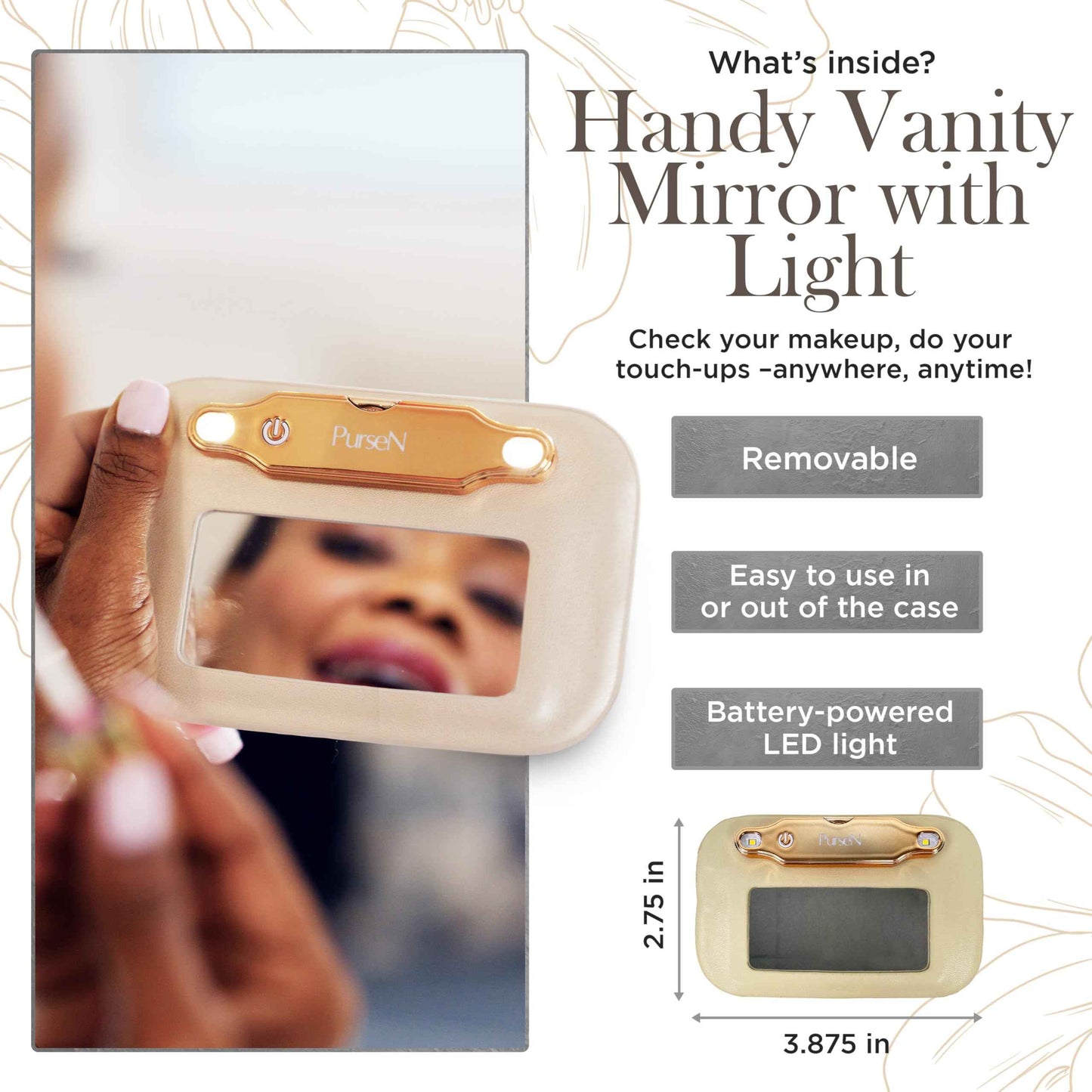 OFT 2024 LITTMINI Lighted Mirror Case - Small Makeup Bag with Detachable Mirror & Multiple Pouches for Organization - Vegan Leather, Mini Makeup Bag Ideal for Travel & Everyday Essentials (Latte)