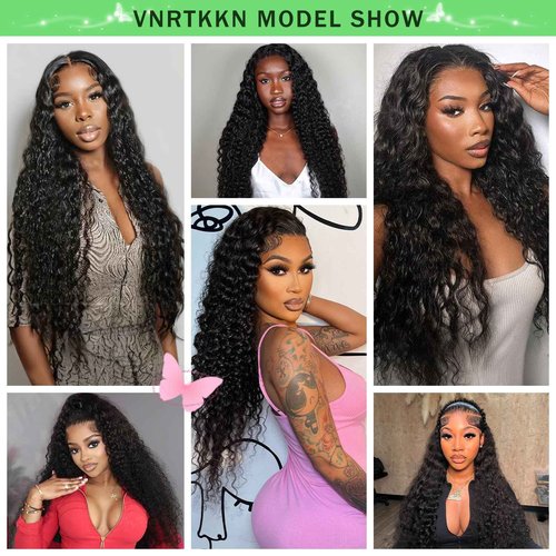 Vnrtkkn 13x6 HD Transparent Deep Wave Lace Front Wigs Human Hair Wig for Women 200% Density Deep Curly Human Hair Wig 24 Inch Wet and Wave Frontal Wigs Human Hair Curly Wig with Baby Hair