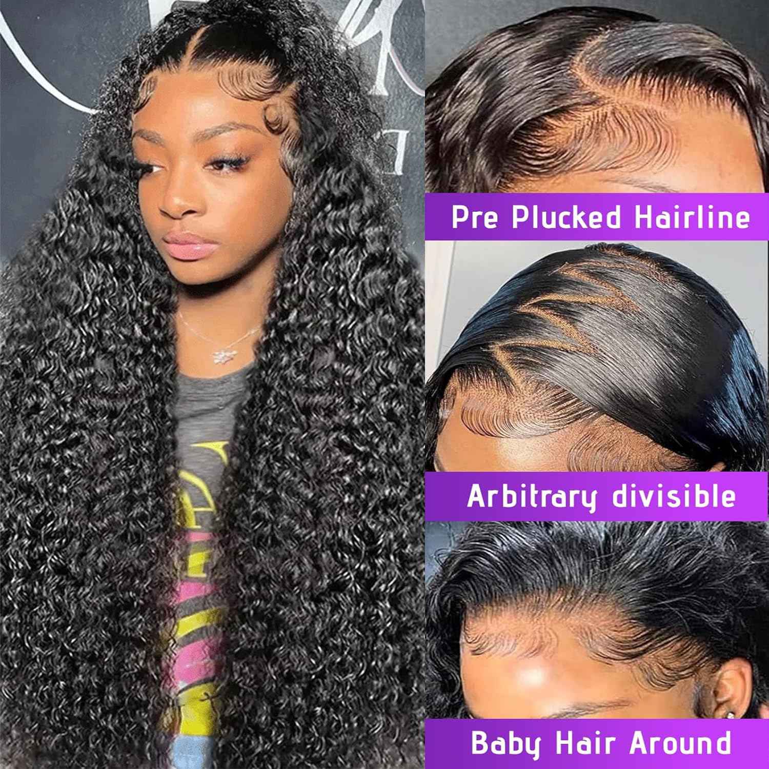 30 Inch Deep Wave Lace Front Wig Human Hair 13x6 HD Pre Plucked 200% Density Deep Curly Lace Frontal Wig for Women