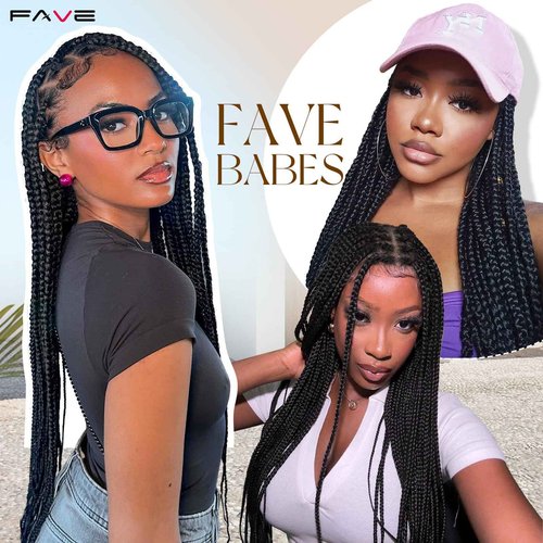 FAVE 36" Full Lace Braided Wigs, Glueless Braided Wig with Baby Hair Square Braided Wigs for Black Women Premium Synthetic Fibers and Easy to Install