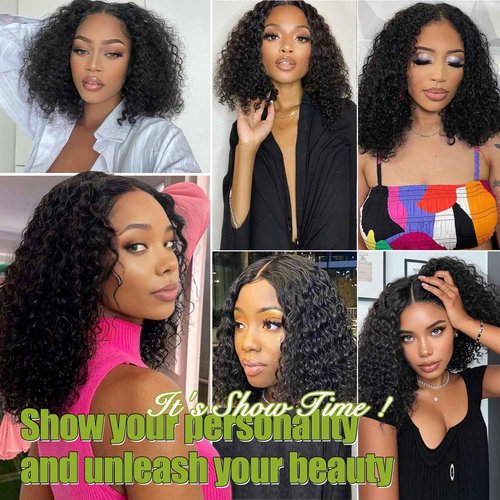 Water Wave 13x4 Hd Lace Front Wigs Human Hair Pre Plucked 200% Density Deep Curly Short Bob Wig Human Hair Deep Wave Lace Frontal Wigs for Black Women Glueless Wig 16INCH Natural Black