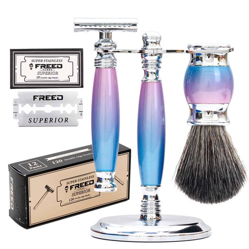 FREED Luxury Shaving Set for Men - Double Edge Safety Razor with alloy handle include 120 count Japanese 6cr13 Stainless Steel blade,It's the best gift for men, fathers,or birthdays