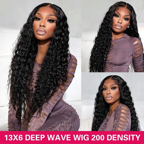 ZKSK 22 Inch Deep Wave Lace Front Wigs Human Hair 13x6 HD Lace Frontal Wigs Human Hair Pre Plucked Natural Color Glueless Wig 180% Density Deep Curly Wigs for Black Women