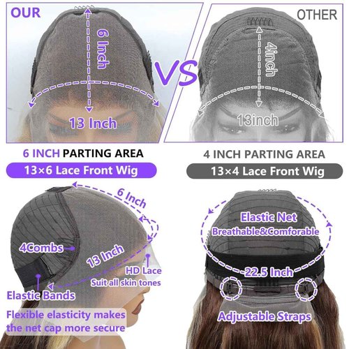 Smabuity Honey Blonde Ombre Lace Front Wig Human Hair Highlight 13X6 Body Wave Lace Front Wigs Human Hair Pre Plucked 180 Density 4/27 Glueless HD Lace Frontal Wig for Women 24 Inch