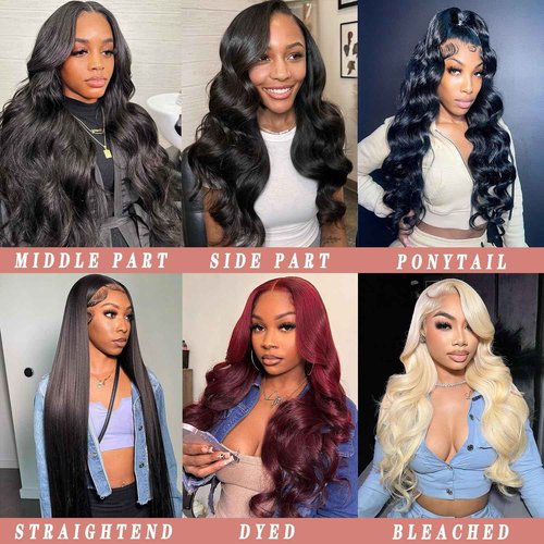 JIELIFA 28 Inch 13x6 Body Wave Lace Front Wigs Human Hair Pre Plucked Glueless Wigs Human Hair 180% Density Body Wave 13x6 HD Transparent Frontal Wigs Lace Front Wigs for Women