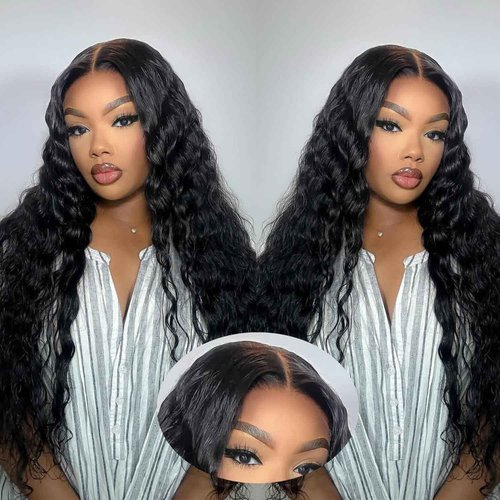 DULOVE Wear and Go Glueless Wigs Human Hair Pre Plucked Pre Cut 5x5 Deep Wave Wig 200 Density No Glue Ready to Wear for Black Women 18 inch