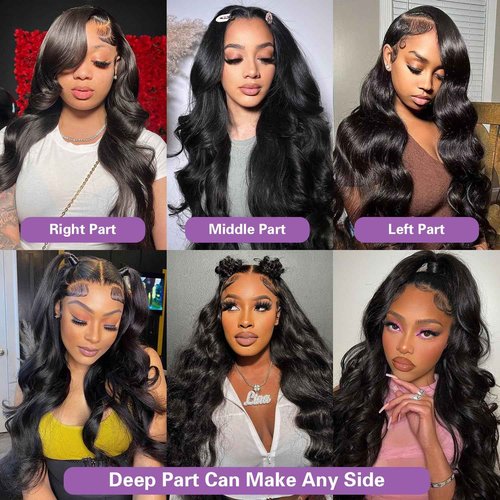 WPRWPR Body Wave Lace Front Wigs Human Hair Pre Plucked 180% Density 13x6 HD Transparent Frontal Wigs Human Hair for Women Natural Black Color 24 Inch