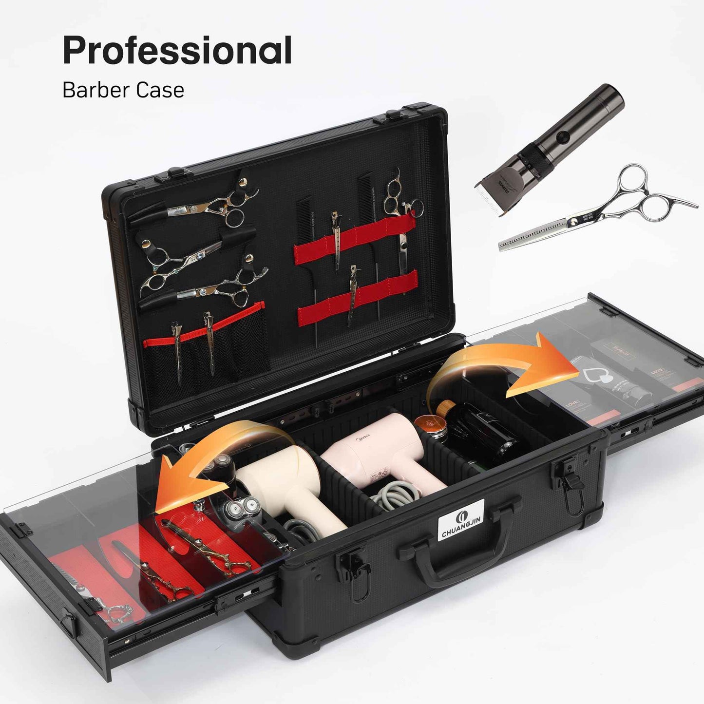 Large Barber Carrying Case, Hairdresser Tool Box Organizer Traveling Case, Portable Travel Barber Suitcase for Hair Stylist Pet Groomer Beauty Salon Makeup Artist
