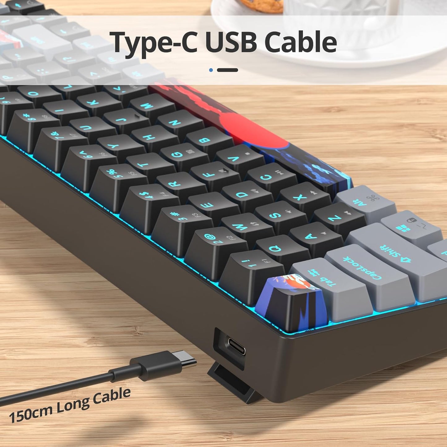 60 Percent Gaming Keyboard 61 Keys Wired Mechanical Keyboard Ultra Compact Key Board Red Switch LED Backlit for Windows Laptop Gamer