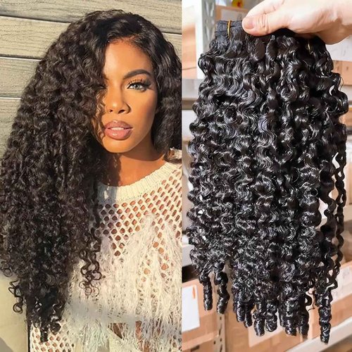 YMS 3C4A Burmese Curly Human Hair Bundles 14 Inch 3Pcs Curly Bundles Unprocessed Burmese Raw Hair Extension Real Human Hair 16A Human Hair Weft Extensions Spiral Curly End Quick Weave Bundles