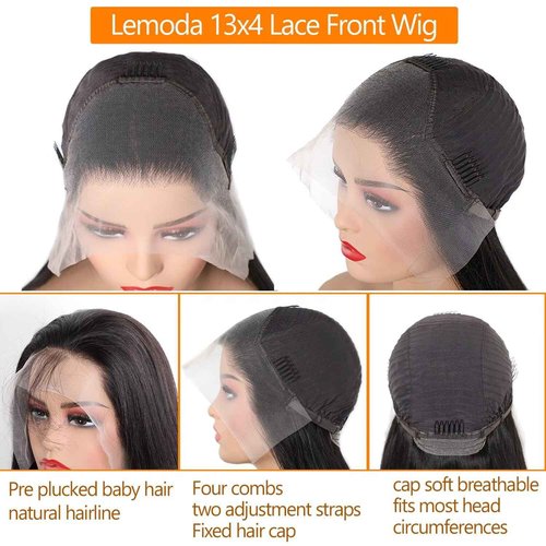 Lemoda 13x4 Straight Lace Front Wigs Human Hair 200% Density 16 Inch Straight Wig 13x4 HD Lace Human Hair Wigs for Women Glueless Black Wigs Virgin 15A Straight Hair Outlet Deal Wigs Pre Plucked