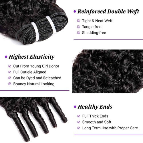 Burmese Curly Bundles Human Hair 3C4A Spiral End Quick Water Wave Human Hair Bundles Extensions 3Pcs for Women 18 20 22 inch Natural Black