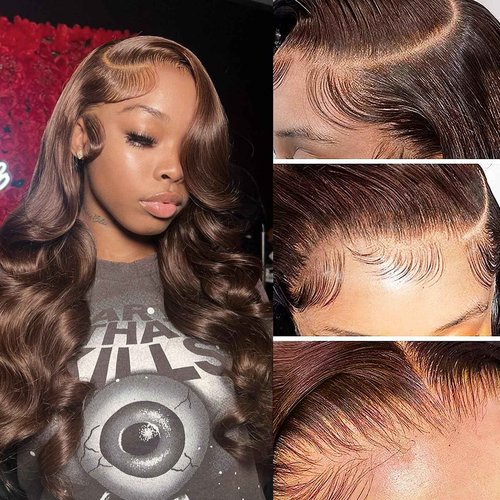 Yumkot Chocolate Brown 13×6 Body Wave Lace Front Wigs Human Hair 16Inch 180% Density HD Lace Frontal Wigs Human Hair Pre Plucked with Baby Hair Colored Wigs for Women