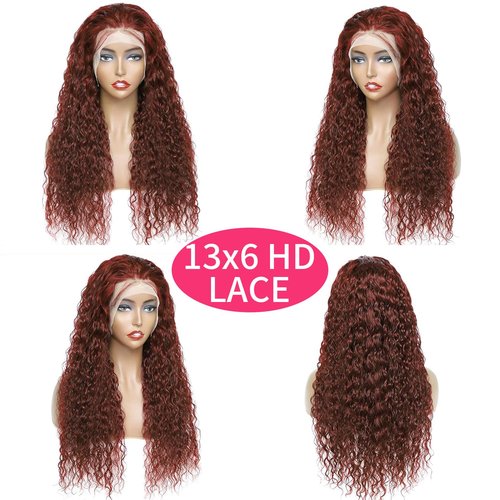 Kucmir 22 Inch Burgundy Lace Front Wigs Human Hair Pre Plucked Reddish Brown Loose Deep Wave Lace Front Wigs Human Hair Reddish Brown 13x6 with Baby Hairline