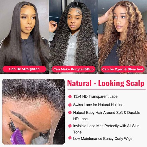 Ysxbui Deep Wave Lace Front Wigs Human Hair 180 Density 13x4 HD Transparent Frontal Wigs Human Hair for Women Deep Curly Glueless Wigs Human Hair Pre Plucked with Baby Hair 24Inch