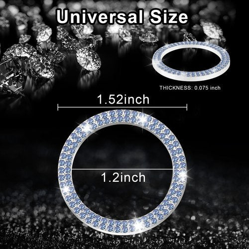 LivTee 2 PCS Crystal Double Rhinestone Car Engine Start Stop Decoration Ring, Bling Car Interior Accessories for Women, Push to Start Button Cover Sticker, Automotive Decals, Light Blue