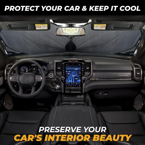 X-Large Truck Windshield Sun Shade (69" x 35") - 240T Thickened Windshield Sun Shade for UV & 99% Heat Blocker - Keeps Your Vehicle Cool and Truck Interior Cooling Accessory for Summer Protection