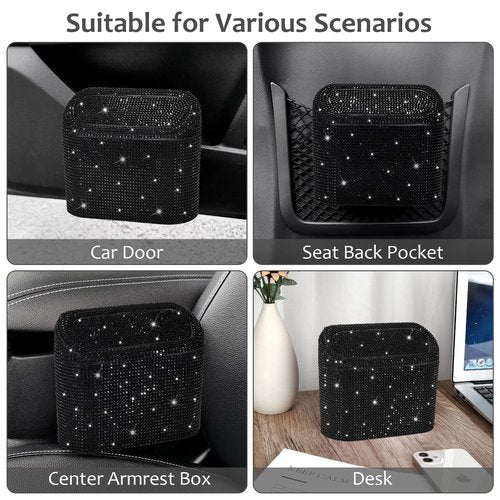 Accmor Bling Car Trash Can with Lid, Mini Vehicle Garbage Organizer Storage Bin Dustbin, Sparkling Crystal Rhinestone Holder Container with 30pcs Garbage Bags Car Accessories