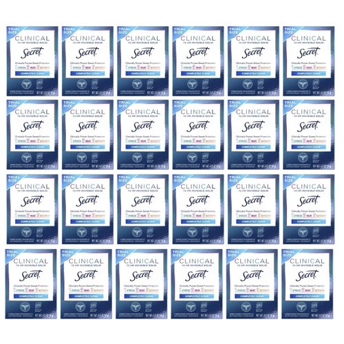 Secret Clinical Strength Antiperspirant Deodorant for Women, 3X Stress Protection, 72hr Sweat & Odor Protection, PH Balancing Minerals, Invisible Solid, Completely Clean Scent, 0.5 oz (Pack of 24)