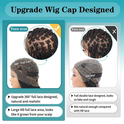 Kalyss HD Full Lace Boho Braided Wigs for Women 360 Lace Front Twist Braided Wigs with Baby Hair Black Premium Synthetic Knotless Braid Wig 36"