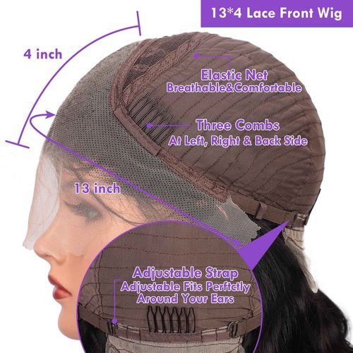 Starmo Body Wave 13x4 HD Lace Front Human Hair Wigs for Women 150% Density Glueless Natural Black 24 Inch