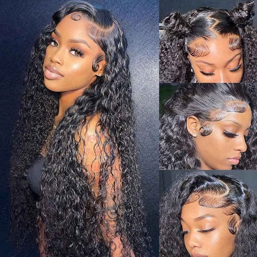 Xojao 28 Inch Water Wave Lace Front Wigs Human Hair Wet and Wavy Human Hair Wigs 13x4 HD Lace Frontal Glueless Wigs Pre Plucked 180% Density Deep Curly Lace Front Wigs for Black Women Full and Thick