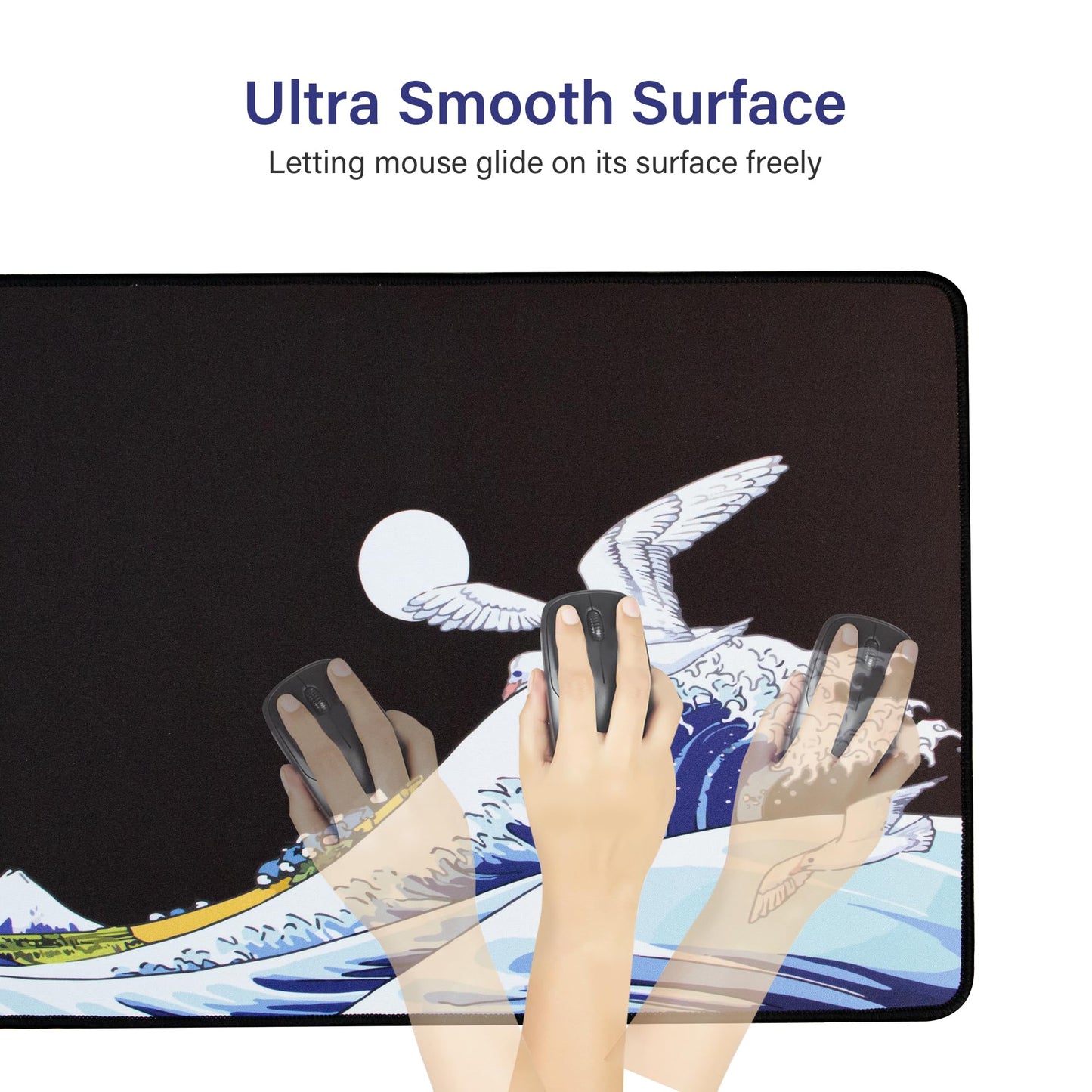 XVX Japanese Sea Wave Large Mouse Pad for Desk, Desk Mat with Seamed Edges, Waterproof Desk Pad, Gaming Mouse Pad Non-Slip Rubber Base, 31.5x11.8 Inch 3mm Thick Keyboard Pad Computer Mat, Kanagawa