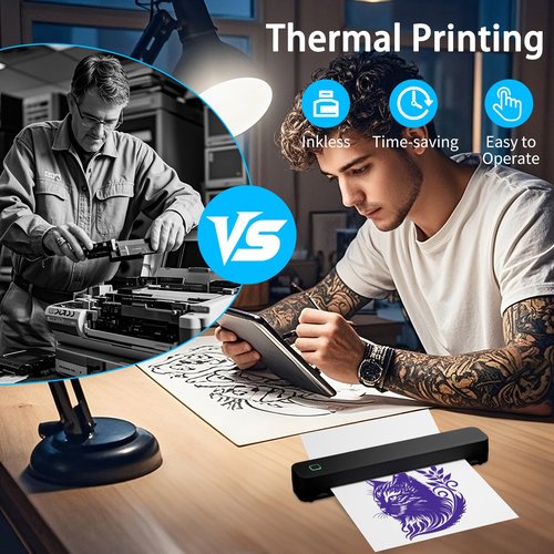 Tattoo Stencil Printer, Bluetooth Tattoo Printer with Super Slime Design,Portable Tattoo Machine, Compatible with Android, iOS, Windows, MacOS, Support Mobile & PC