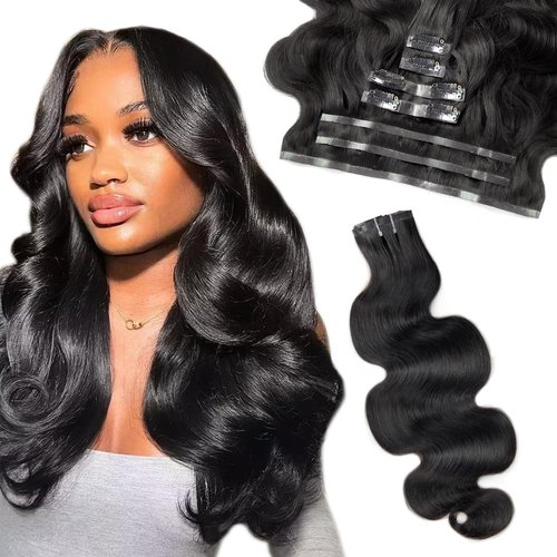 FBLhair 20 inch Seamless Body Wave Clip in Extensions Real Human Hair Extensions Clip Ins 110g 7pcs Thick Invisible Clip in Hair Extensions #1B Natural Black