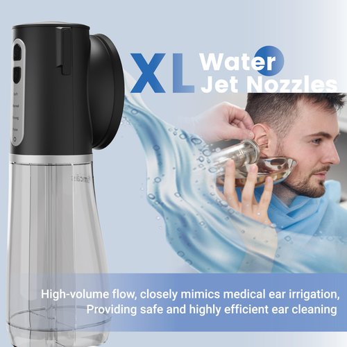 Electric Ear Wax Removal Device, Ear Cleaner with 4 Cleaning Modes, 2 Different Size Big Hole for Ear Irrigation, One-Piece Waste Tank Portable Design, IPX7, 6Tips, Black