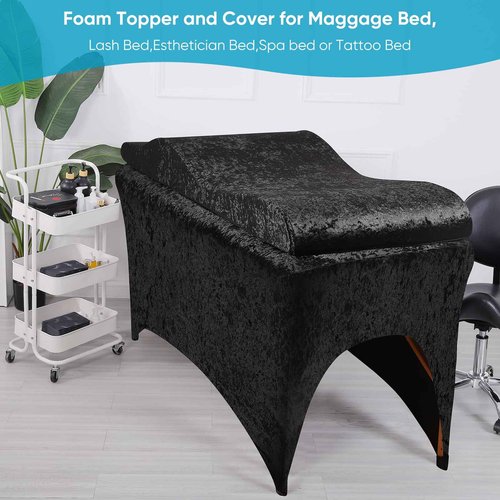 Shiny Curvy Lash Bed Foam Topper and Table Cover Set, High Density Foam Soft Support Neck Leg Back, Contour Design for Body Massage Table Topper