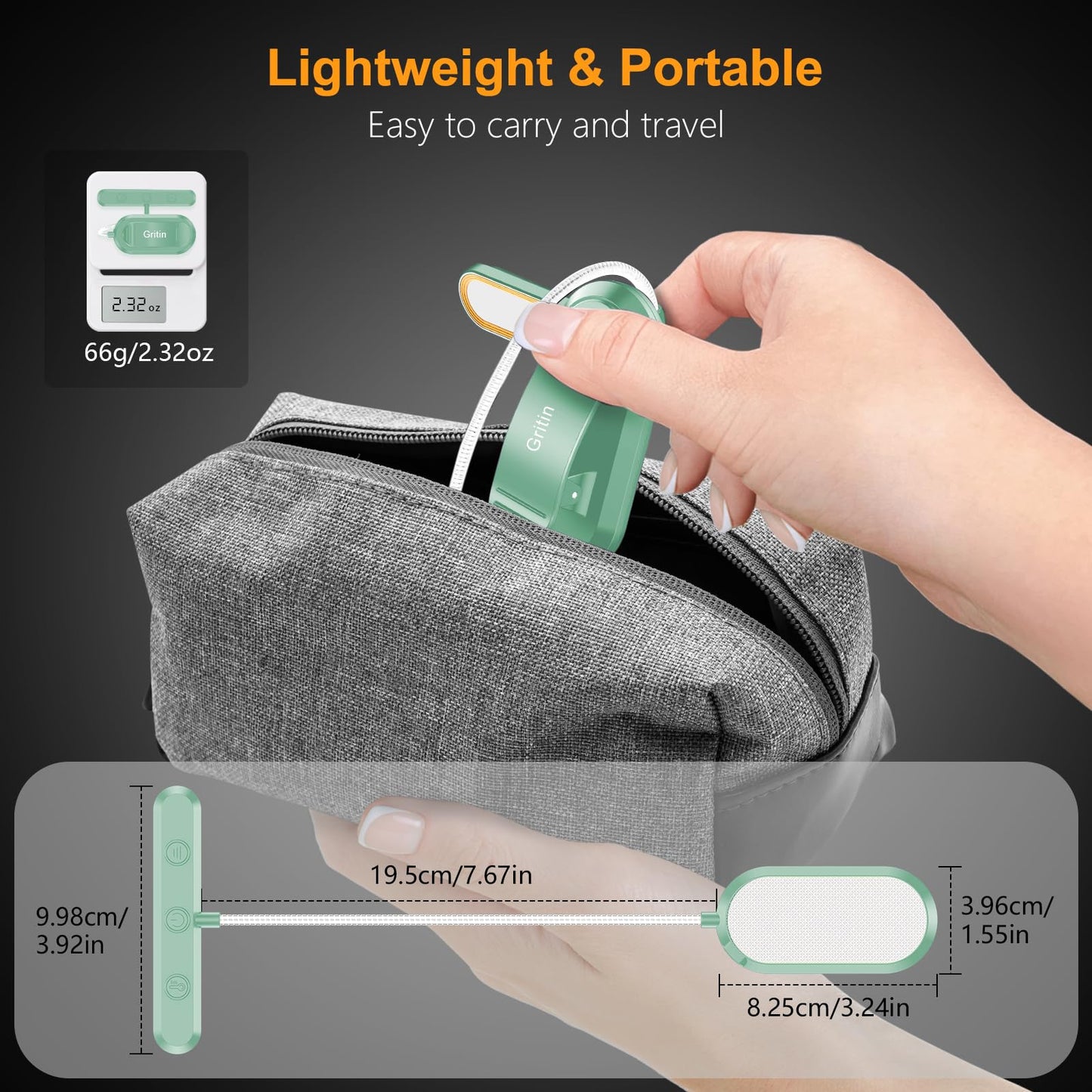 Gritin Rechargeable Book Light for Reading in Bed with 19 LED &Memory Function-Eye Caring 3 Color Temperatures,5 Brightness Levels,80 Hrs Runtime Flexible Goose Neck Clip on Light-Cyan