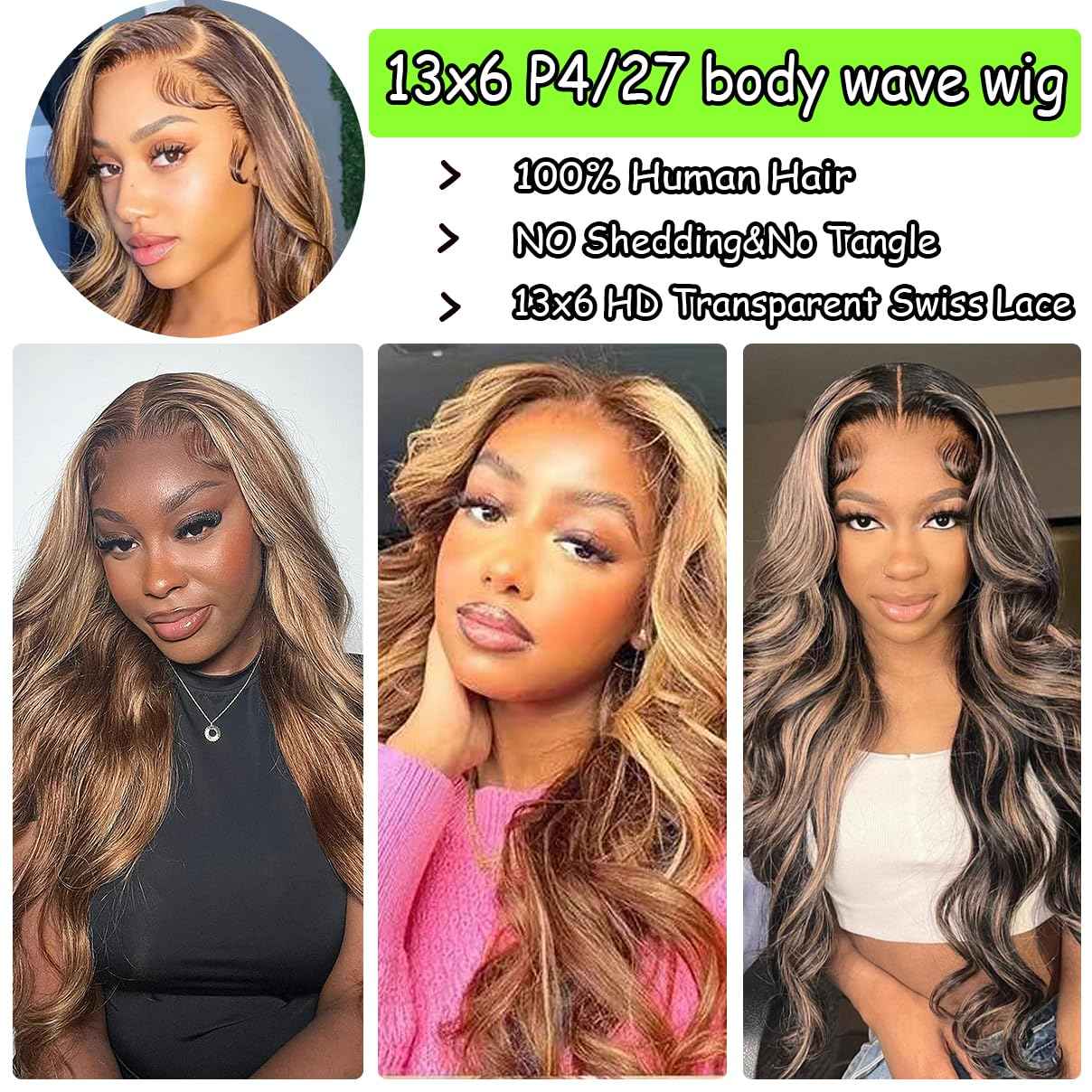 20 Inch Highlight Honey Blonde Lace Front Wig 13×6 Ombre P4/27 Highlight colored Lace Front Wigs Human Hair Pre Plucked Bleached Knots 180% Density