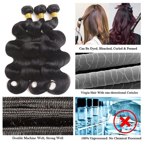 Human Hair Bundles Body Wave Bundles Human Hair 20 22 24 Inch 12A Grade 100% Unprocessed Brazilian Virgin Hair Body Wave 3 Bundles Human Hair Extensions for Black Women Natural Color