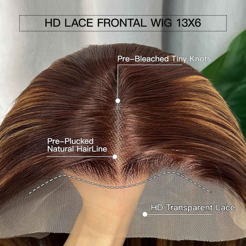 IWISH Ombre Lace Front Wig Human Hair 20 Inches 200% Density 13x6 Straight Highlight Lace Frontal Human Hair Wigs P4/27 Colored Wigs for Women