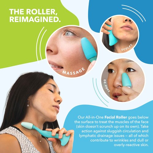 RAD Facial Roller - 2-in-1 Jade Roller & Gua Sha Tool, Silicone Handle, Skin Care, Rolling & Scraping Massage Therapy