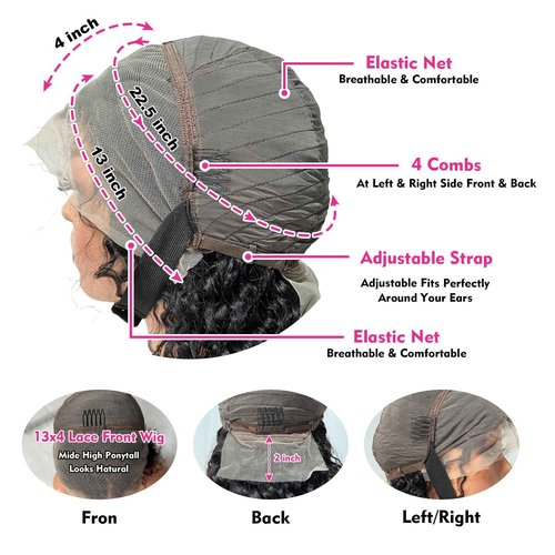 YEECHAEN Water Wave Lace Front Wigs Human Hair 180% Density 13x4 HD Lace Frontal Wigs Pre Plucked with Baby Hair Wet and Wavy Curly Frontal Human Hair Wigs for Women Natural Color (22inch)