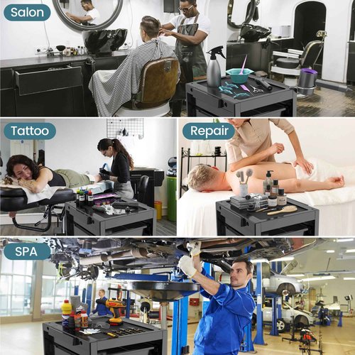 Salon Trolley Salon Cart on Wheels Rolling Tray Large Storage Salon Trolley W/Hair Dryer Holder, 4 Remove Drawers, 2 Buckets for Salon Spa Store