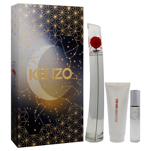 Flower by Kenzo for Women - 3 Pc Gift Set 3.3oz EDP Spray (Refillable), 0.3oz EDP Spray (Refillable), 2.5oz Body Milk