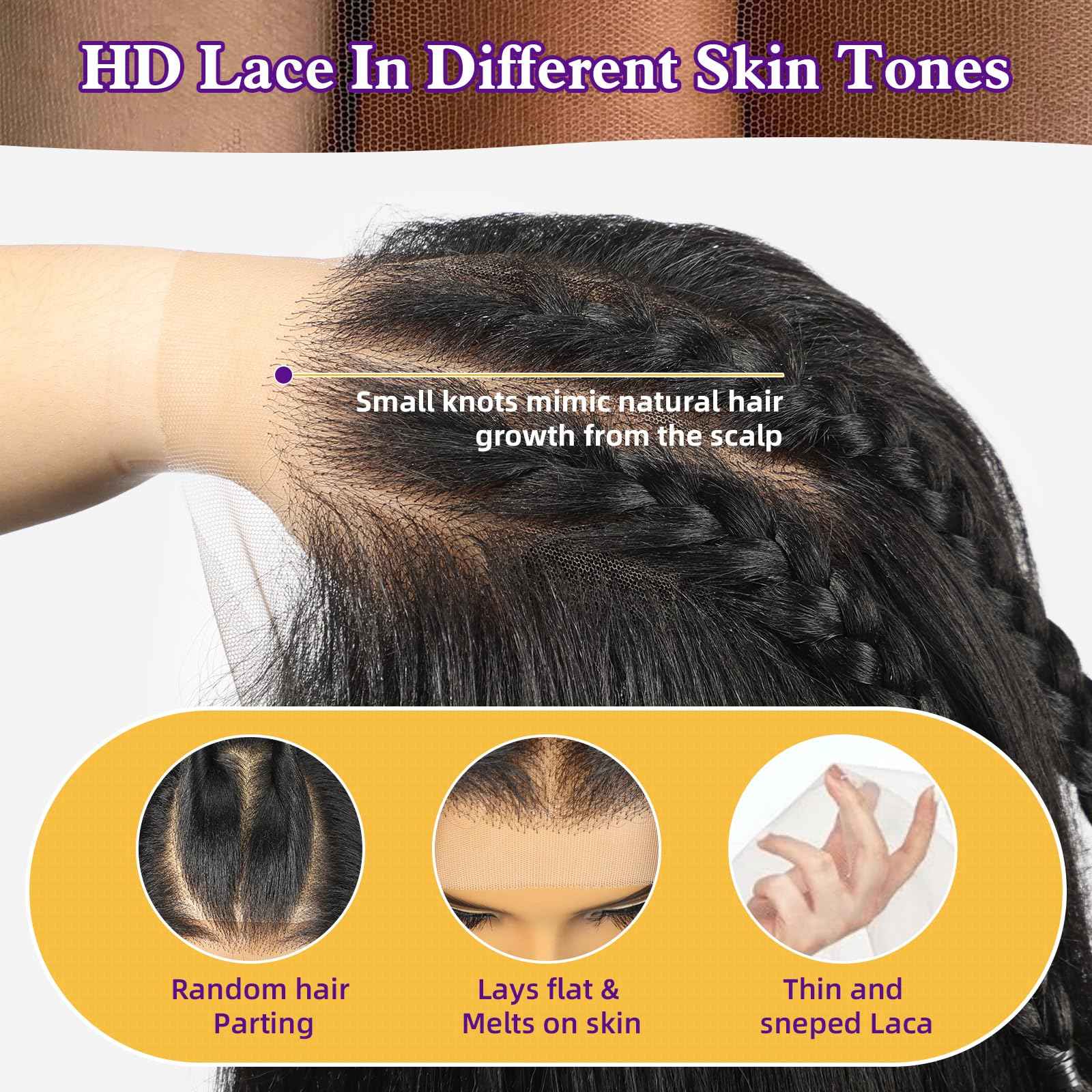 KOME Black Brown Highlight Synthetic Lace Front Wig,13X6 HD Long Straight Glueless Wig for Women Daily Use 20IN（1B/30）